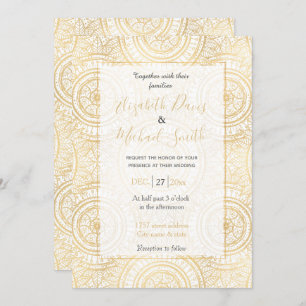 Elegant Gold Mandala Sunflower White Pattern Invitation
