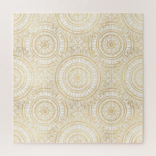 Elegant Gold Mandala Sunflower White Pattern Jigsaw Puzzle