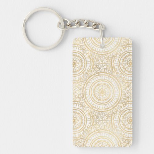 Elegant Gold Mandala Sunflower White Pattern Keychain