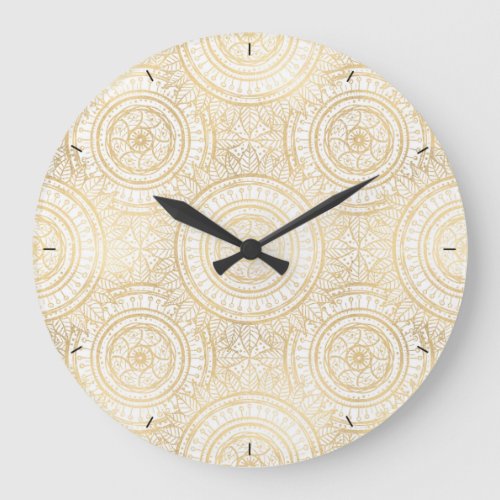 Elegant Gold Mandala Sunflower White Pattern Large Clock