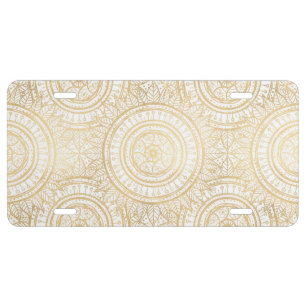 Elegant Gold Mandala Sunflower White Pattern License Plate