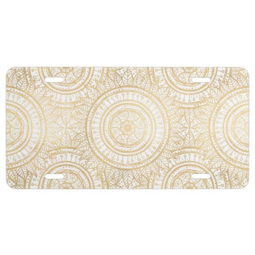 Elegant Gold Mandala Sunflower White Pattern License Plate