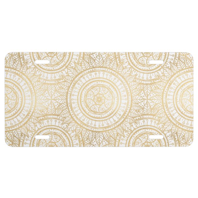 Elegant Gold Mandala Sunflower White Pattern License Plate (Front)