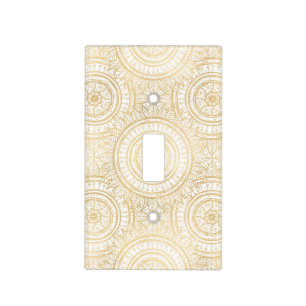Elegant Gold Mandala Sunflower White Pattern Light Switch Cover