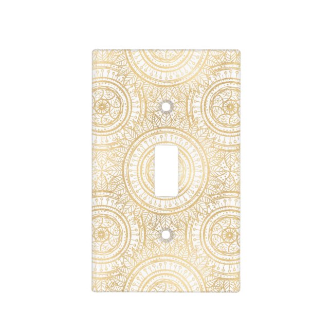 Elegant Gold Mandala Sunflower White Pattern Light Switch Cover (Front)