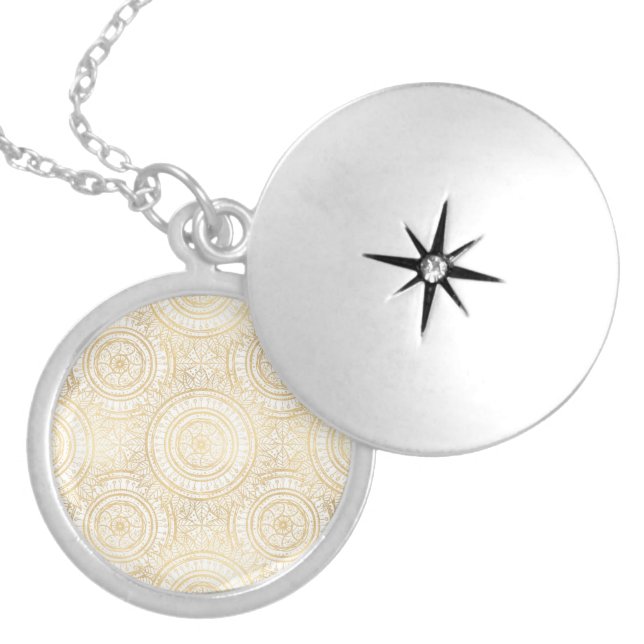 Elegant Gold Mandala Sunflower White Pattern Locket Necklace (Front)