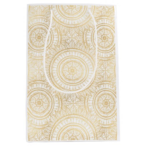 Elegant Gold Mandala Sunflower White Pattern Medium Gift Bag