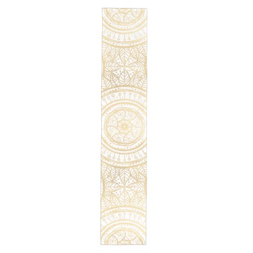 Elegant Gold Mandala Sunflower White Pattern Medium Table Runner