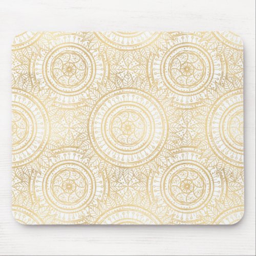 Elegant Gold Mandala Sunflower White Pattern Mouse Pad