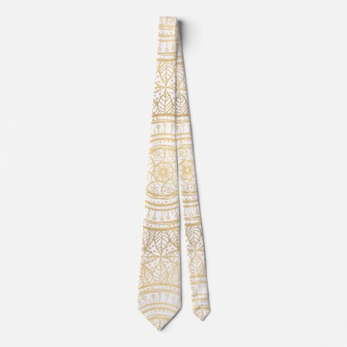 Elegant Gold Mandala Sunflower White Pattern Neck Tie