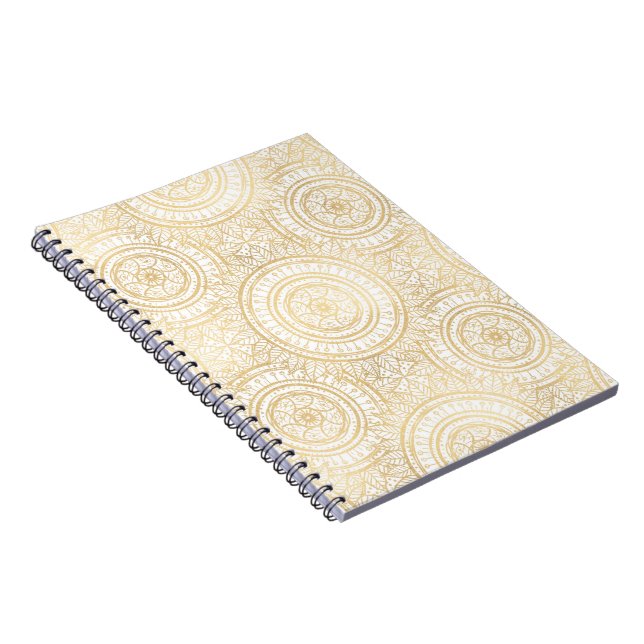 Elegant Gold Mandala Sunflower White Pattern Notebook (Right Side)