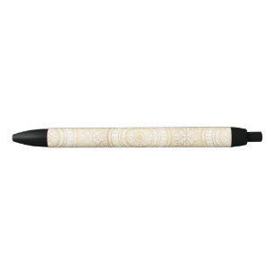 Elegant Gold Mandala Sunflower White Pattern Pen