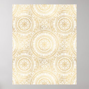 Elegant Gold Mandala Sunflower White Pattern Poster