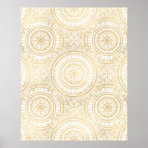 Elegant Gold Mandala Sunflower White Pattern Poster
