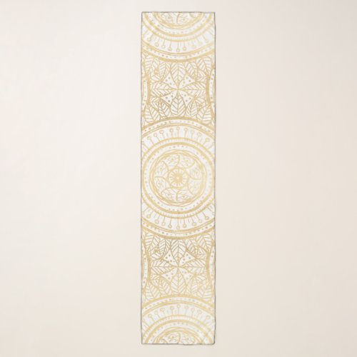 Elegant Gold Mandala Sunflower White Pattern Scarf