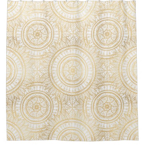 Elegant Gold Mandala Sunflower White Pattern Shower Curtain