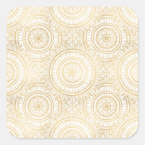 Elegant Gold Mandala Sunflower White Pattern Square Sticker