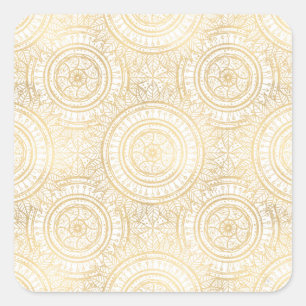 Elegant Gold Mandala Sunflower White Pattern Square Sticker