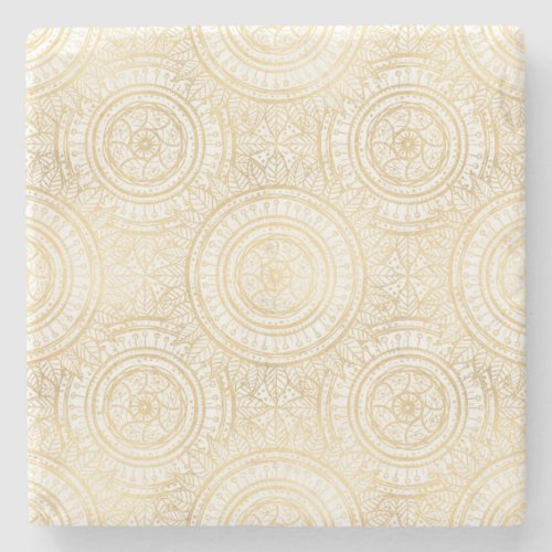 Elegant Gold Mandala Sunflower White Pattern Stone Coaster