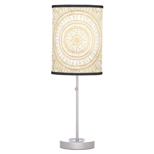 Elegant Gold Mandala Sunflower White Pattern Table Lamp
