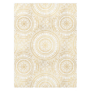 Elegant Gold Mandala Sunflower White Pattern Tablecloth