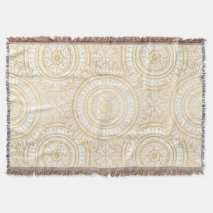 Elegant Gold Mandala Sunflower White Pattern Throw Blanket