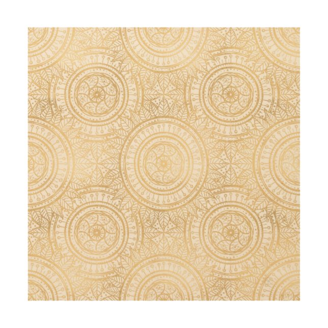 Elegant Gold Mandala Sunflower White Pattern Wood Wall Art (Front)