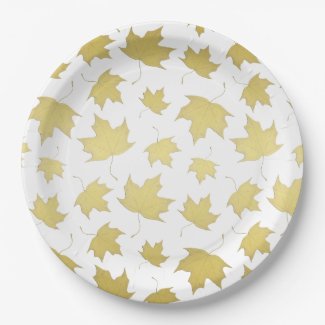 Elegant Gold Maple Leaves Paper Plates
