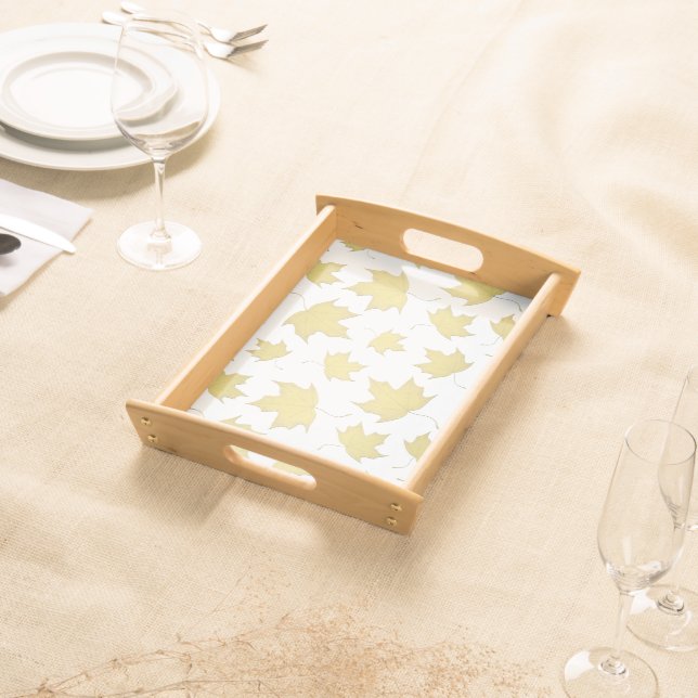 Elegant Gold Maple Leaves Pattern Serving Tray (Front)