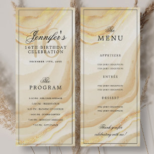 Elegant Gold Marble 16th Birthday Program Menu