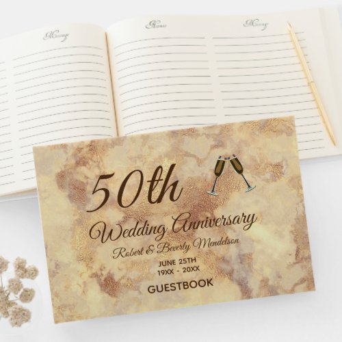 Elegant Gold Marble 50th Wedding Anniversary Guest Book