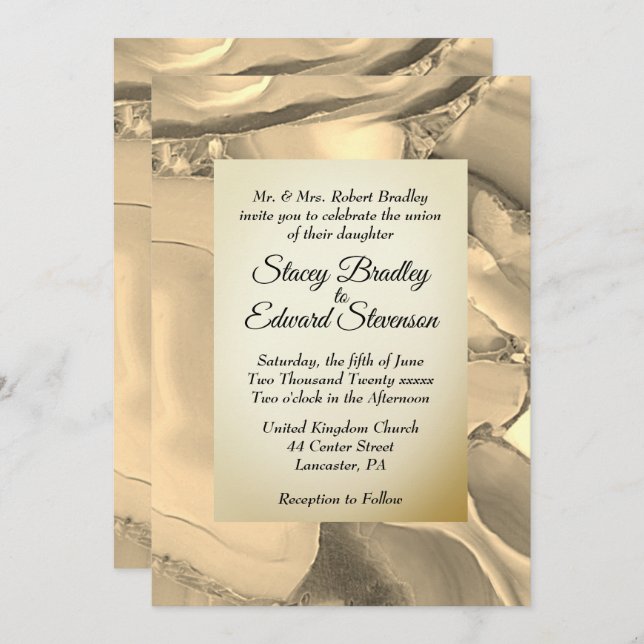 Elegant Gold Marble Agate Wedding Invitation (Front/Back)