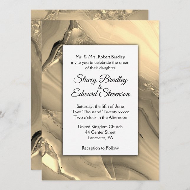 Elegant Gold Marble Agate Wedding Invitation (Front/Back)