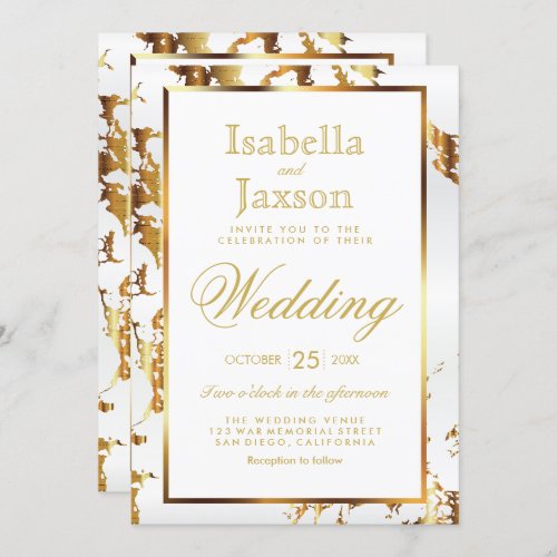 Elegant Gold Marble and White Invitation