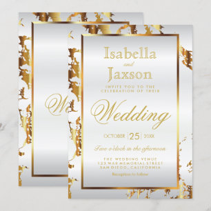 Elegant Gold Marble and White Satin Invitation