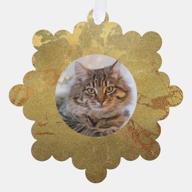 Elegant Gold Marble Cat Ornament Card (Front)