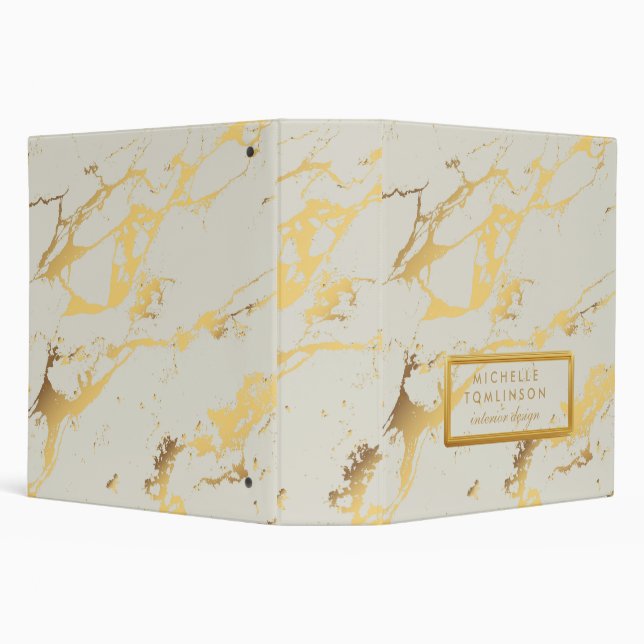 Elegant Gold Marble Designer Personalized 3 Ring Binder (Background)