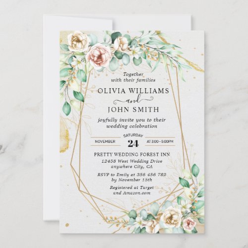 Elegant Gold Marble Floral Greenery F017 Invitatio Invitation