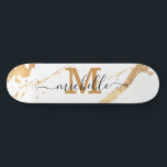 Elegant Gold Marble Monogram Script Skateboard<br><div class="desc">Trendy Personalized Custom Monogram Gold White Marble Beach Towel</div>