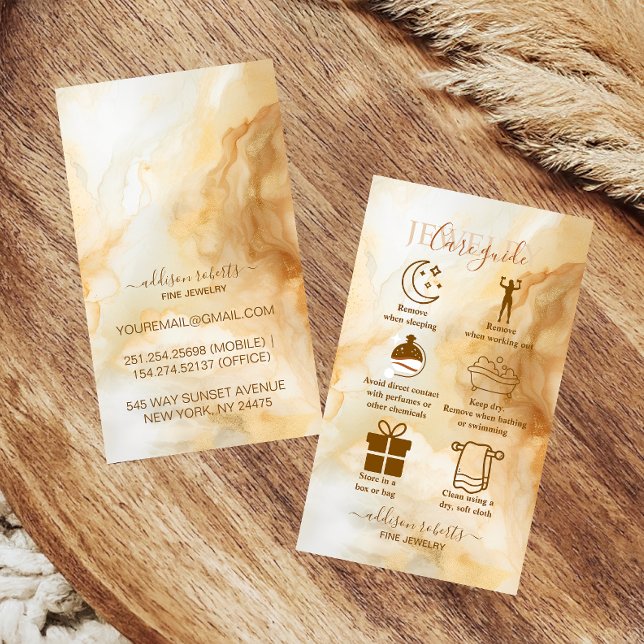 Elegant Gold Marble ProfessionalJewelry Care Business Card (Creator Uploaded)
