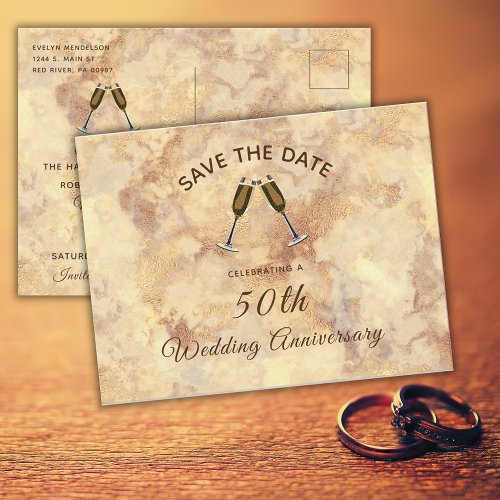 Elegant Gold Marble Save The Date Anniversary Invitation Postcard