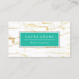 Elegant Gold Marble & Sea Green Business Card