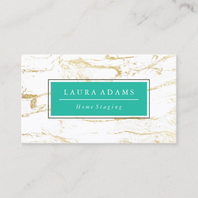Elegant Gold Marble & Sea Green Business Card (Front)