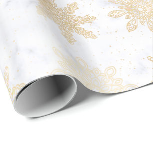 Elegant Gold & Marble Snowflake Christmas Pattern Wrapping Paper