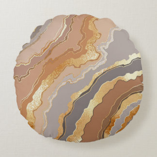 Elegant Gold Marble: Stylized Background. Round Pillow