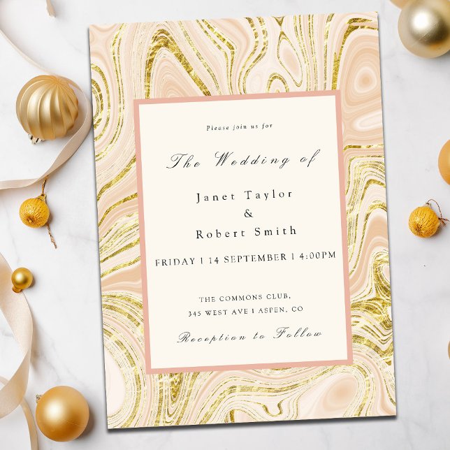 Elegant Gold Marble Swirls Blush Border Wedding  Invitation (Creator Uploaded)
