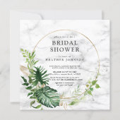 Elegant Gold Marble Tropical Wreath Square Shower Invitation (Front)
