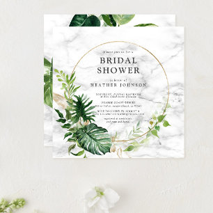 Elegant Gold Marble Tropical Wreath Square Shower Invitation