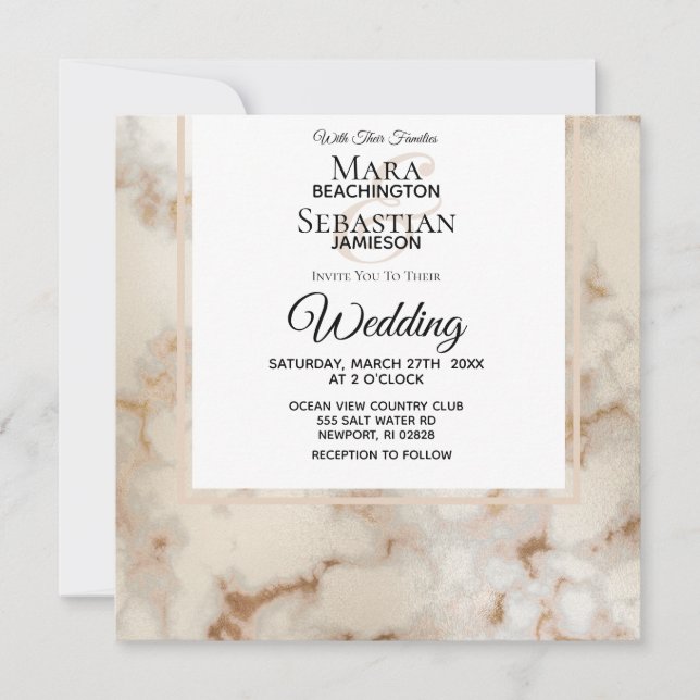 *~* Elegant Gold Marble Veins AR2 Wedding Invitation (Front)