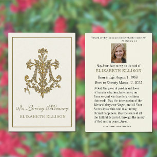 Elegant Gold Marian Cross  Funeral Prayer Card